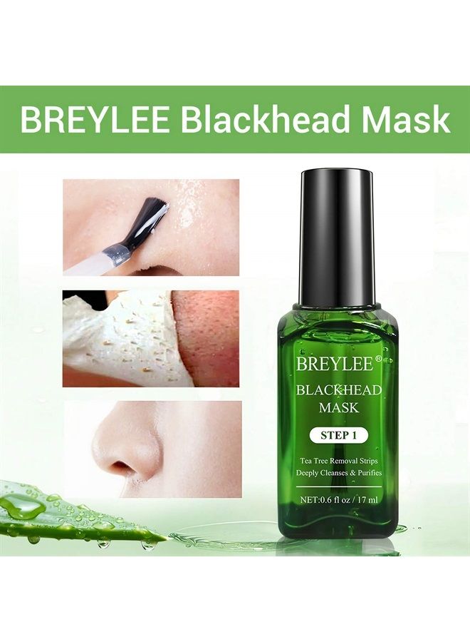 Breylee قناع إزالة الرؤوس السوداء، قناع شرائح الرؤوس السوداء بزيت شجرة الشاي (17 مل، 0.6 أونصة سائلة) (مع 100 قطعة من ورق الشرائط)  - Image 3
