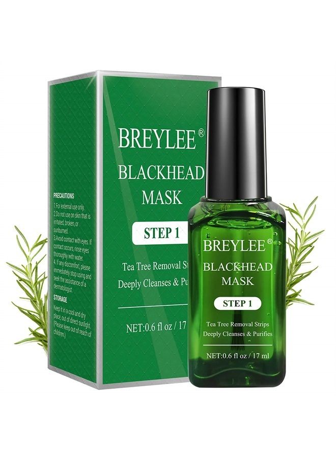 Breylee قناع إزالة الرؤوس السوداء، قناع شرائح الرؤوس السوداء بزيت شجرة الشاي (17 مل، 0.6 أونصة سائلة) (مع 100 قطعة من ورق الشرائط)  - Image 1