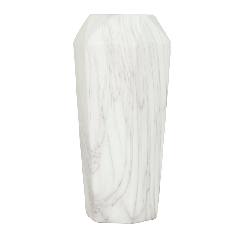 Deco 79 Ceramic Faux Marble Vase, 6" X 7" X 14", White - Image 3