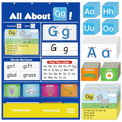 SkilLify Alphabet Learning Pocket Chart Circle Time Learning Center Alphabet Flash Cards ABC Wall Chart Letter Game for Toddler Kids Homeschool Supplies Preschool Kindergarten Classroom Must Haves - Image 1