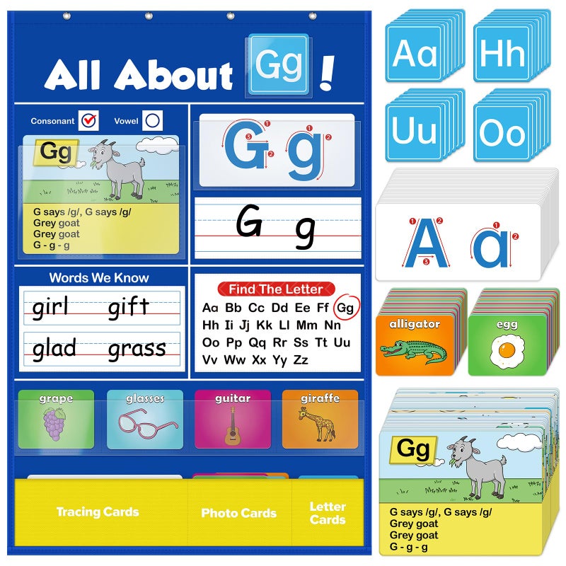 SkilLify Alphabet Learning Pocket Chart Circle Time Learning Center Alphabet Flash Cards ABC Wall Chart Letter Game for Toddler Kids Homeschool Supplies Preschool Kindergarten Classroom Must Haves - Image 2