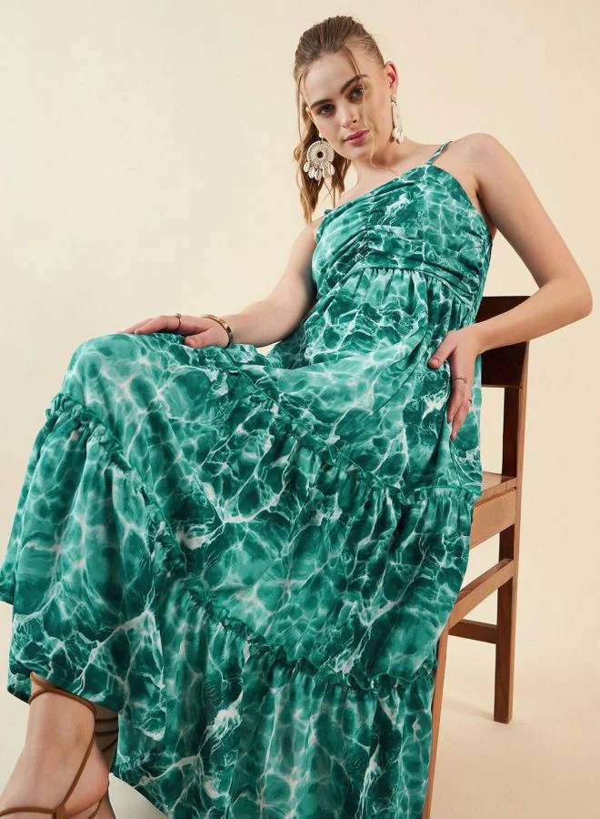 Freehand  Women Fit and Flared Marble Printed V-Neck Sleeveless Midi Dress for Women | Best Price UAE