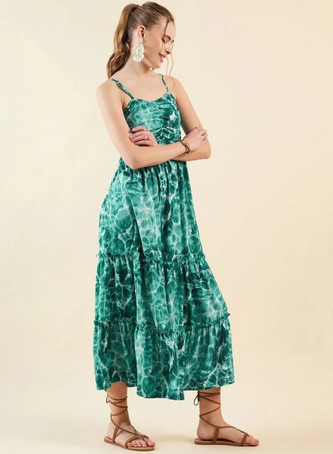 Freehand  Women Fit and Flared Marble Printed V-Neck Sleeveless Midi Dress for Women | Best Price UAE