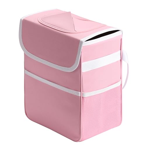 Healsmart 2 Gallon Car Trash Can Lid and Storage Pockets LeakProof Collapsible and Portable Organizer Multipurpose Garbage Bin with Adjustable Straps Pink - Image 1