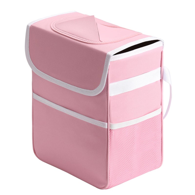 Healsmart 2 Gallon Car Trash Can Lid and Storage Pockets LeakProof Collapsible and Portable Organizer Multipurpose Garbage Bin with Adjustable Straps Pink - Image 3
