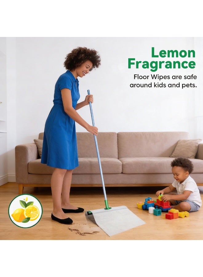 2-Pack Disposable Floor Cleaning Wipes Lemon Flavor, 24PCS Total Extra Large 40x60cm Wet Floor Wipes, 40G Non-Woven Mop Sheets, Germ Reduction for Tile, Wood & Multi-Surface Use - Image 2