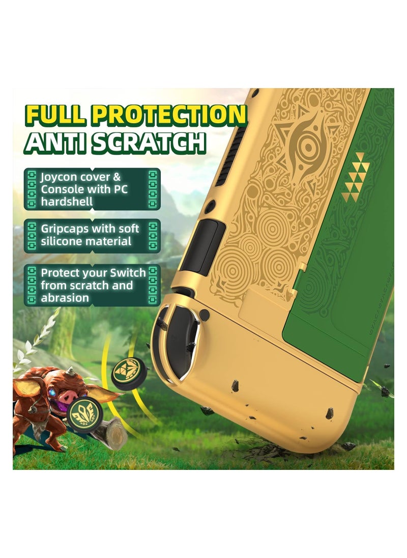 Dockable for Switch OLED Protective Case Hard Shell Case Cover Compatible for Nintendo Switch OLED Switch Oled Case Protector with Comfortable for Joy-Con Grip cover and 2 Joystick Thumb Cap