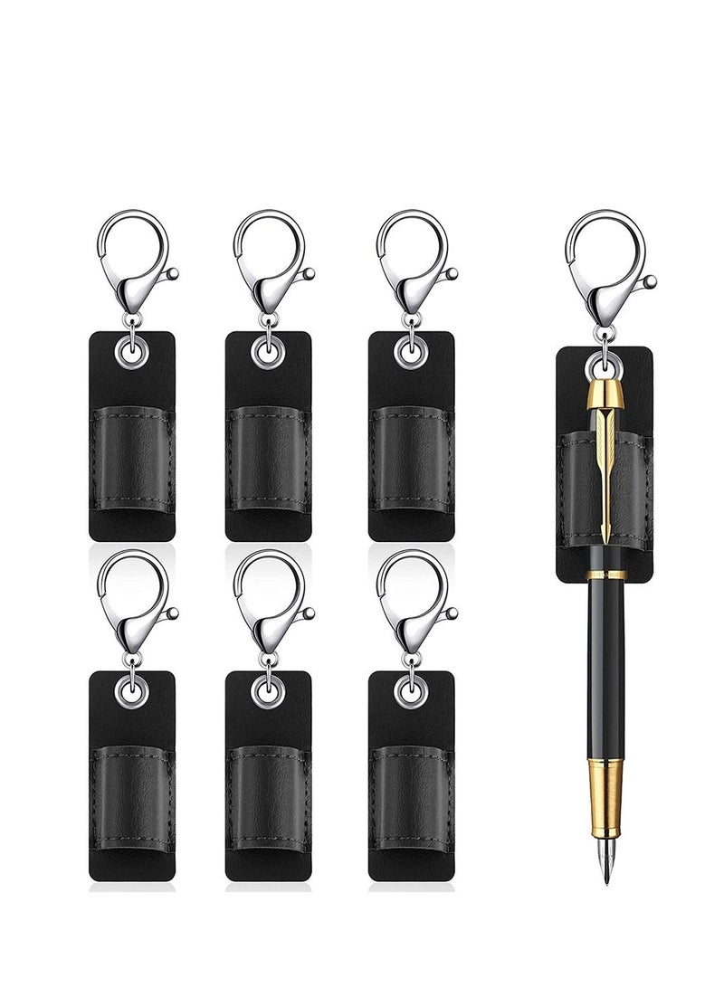 SYOSI Portable Leather Pen Holder Strap Buckle Anti-lost PU Leather Pen Pouch Holder Meeting Office Speech Pocket Protector for Neck Lanyard Badge Keychain 6PCS Black  - Image 1