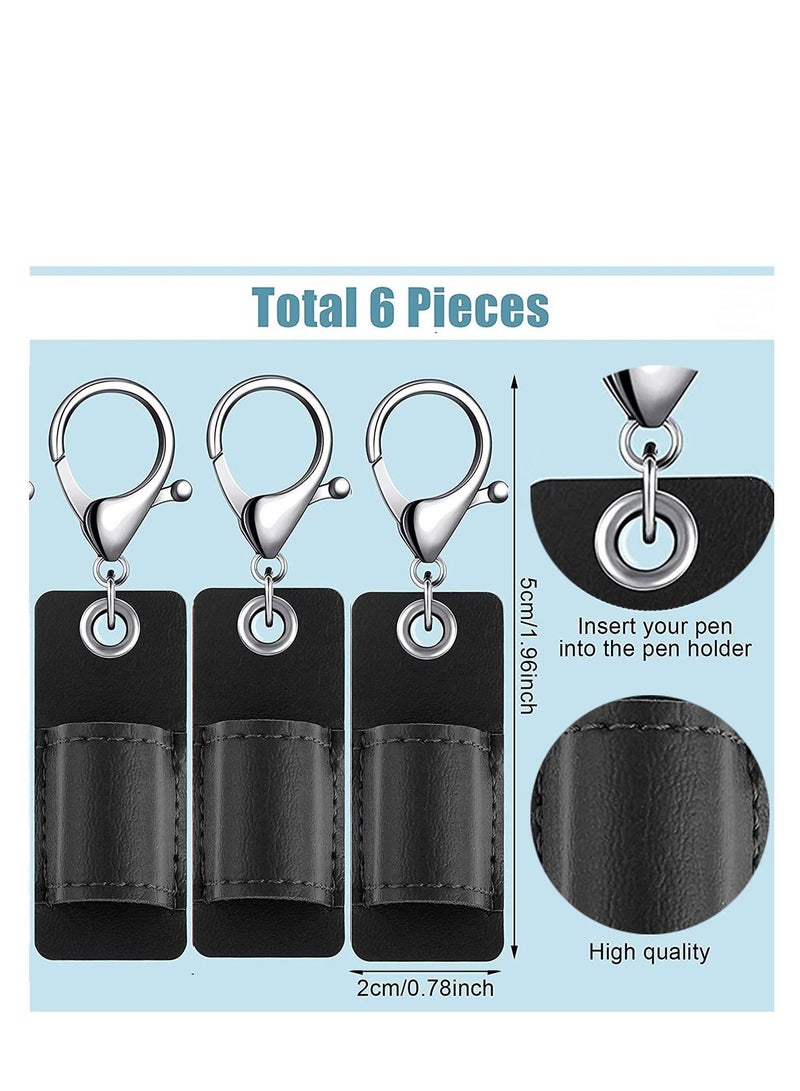 SYOSI Portable Leather Pen Holder Strap Buckle Anti-lost PU Leather Pen Pouch Holder Meeting Office Speech Pocket Protector for Neck Lanyard Badge Keychain 6PCS Black  - Image 2