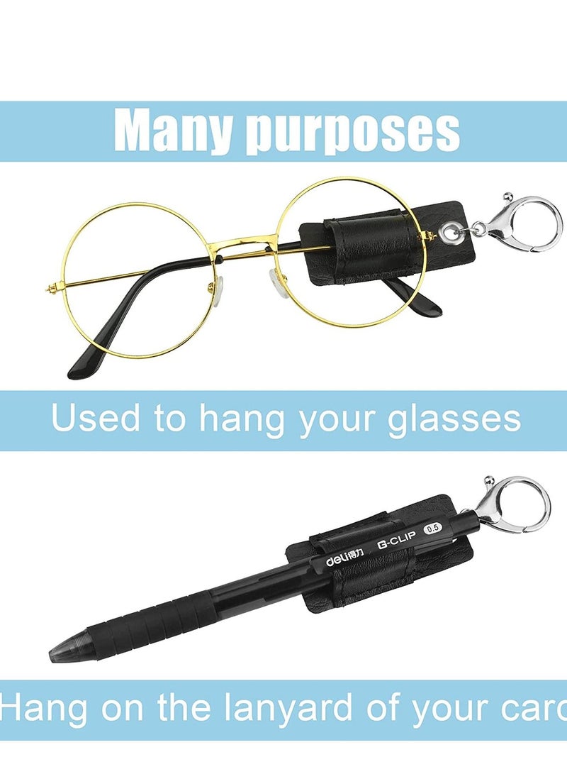 SYOSI Portable Leather Pen Holder Strap Buckle Anti-lost PU Leather Pen Pouch Holder Meeting Office Speech Pocket Protector for Neck Lanyard Badge Keychain 6PCS Black  - Image 3