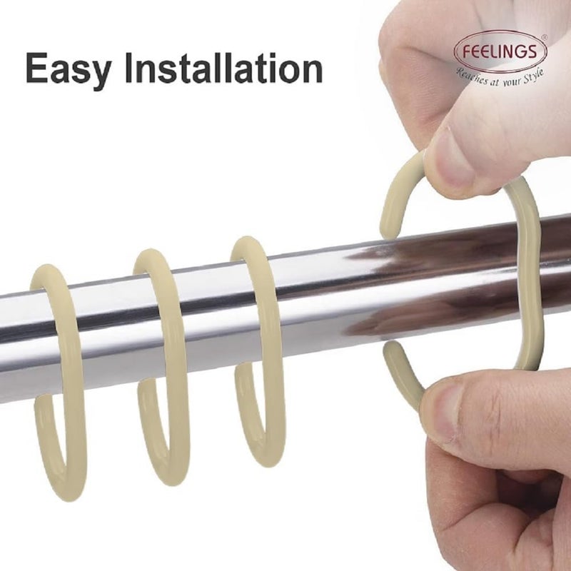 Feelings 12-Pack Beige Plastic Shower Curtain Rings | Smooth Glide Hooks for Bathroom Curtain Rod | Durable & Easy to Install - Image 2
