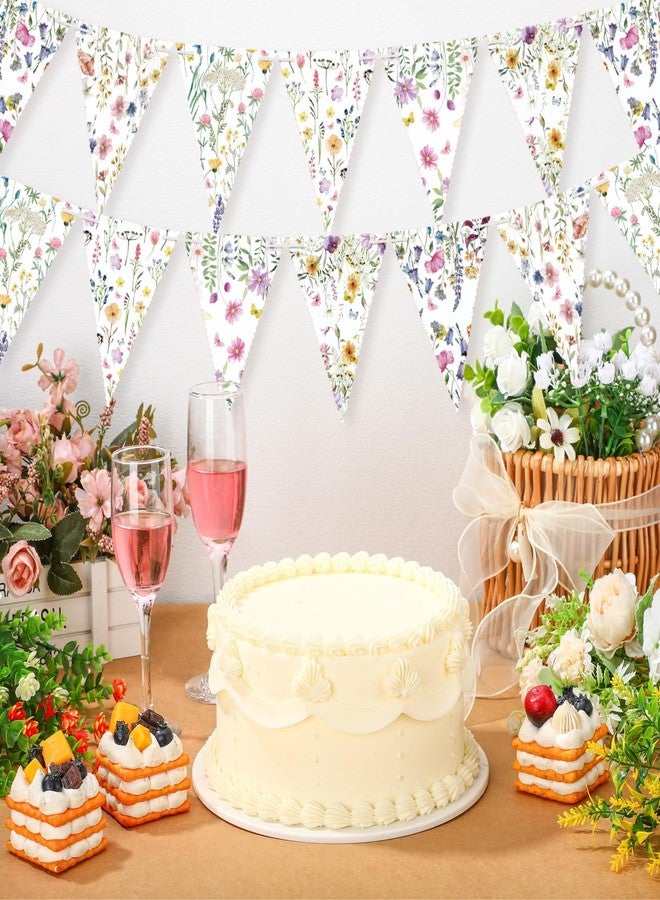 Weekgrat 5 Pieces Wildflower Baby Shower Decorations Spring Wildflower Garland Paper Pennant Wedding Garland Triangle Banner for Wedding Bridal Shower Outdoor Decoration - Image 2