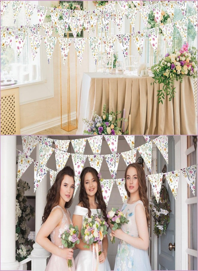 Weekgrat 5 Pieces Wildflower Baby Shower Decorations Spring Wildflower Garland Paper Pennant Wedding Garland Triangle Banner for Wedding Bridal Shower Outdoor Decoration - Image 4