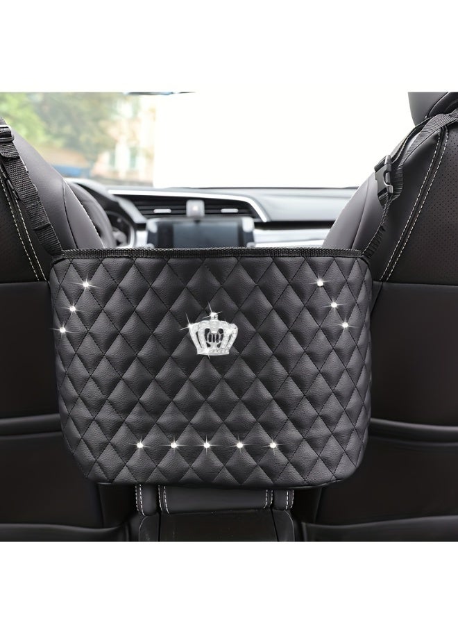 Bling Crown Decoration Car Seat Back Storage Bag, Auto Organizer Bag For Women - Image 1