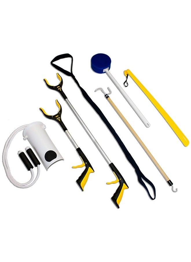 RMS Premium 7-Piece Hip Knee Replacement Kit with Leg Lifter, 19 and 32 inch Rotating Reacher Grabber, Long Handle Shoe Horn, Sock Aid, Dressing Stick, Bath Sponge - for Knee or Back Surgery Recovery  - Image 1
