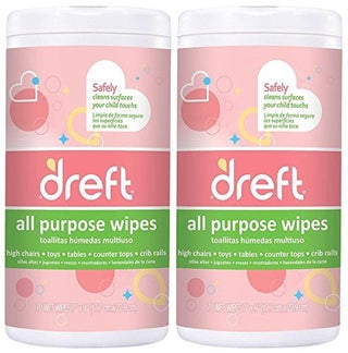 Dreft MultiSurface AllPurpose Gentle Cleaning Wipes for Baby Toys Car Seat High Chair More 70 Count Pack of 2
