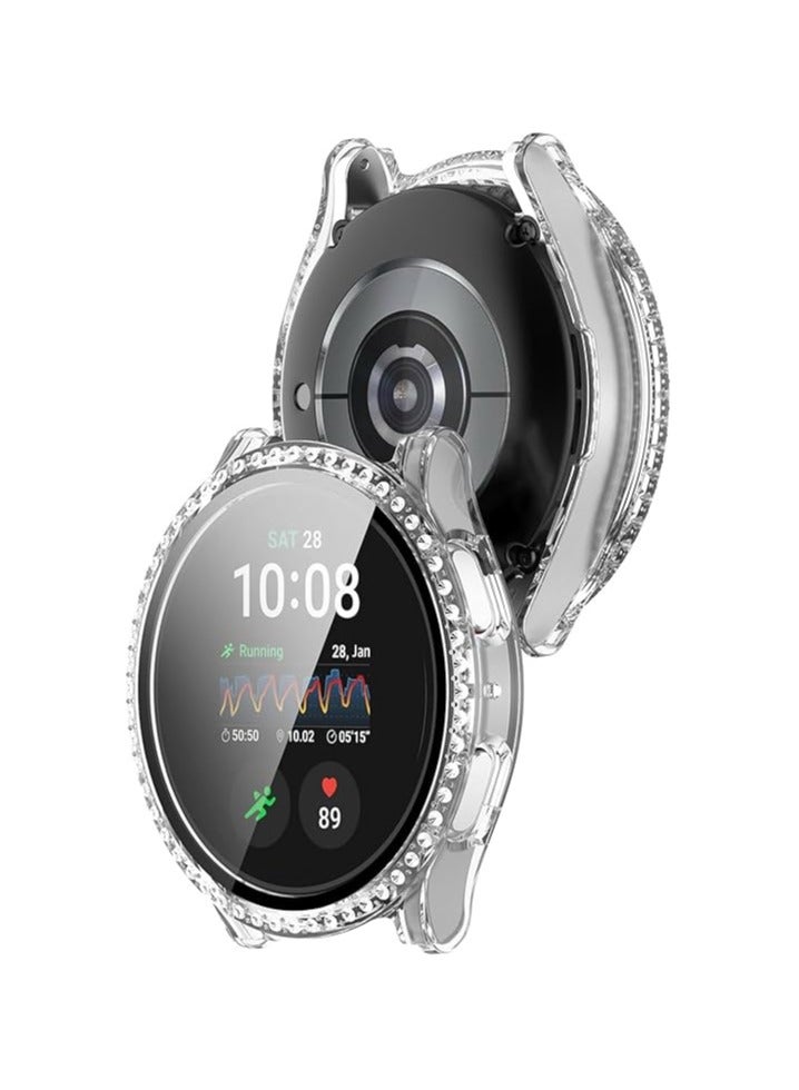 جراب ساعة جالكسي 7، جراب لامع لساعة سامسونج جالكسي 7 مقاس 44 مم للنساء، جراب واقٍ من الألماس مرصع بأحجار الراين الكريستالية اللامعة، غطاء وجه صلب من البولي كربونات (شفاف) - Image 2