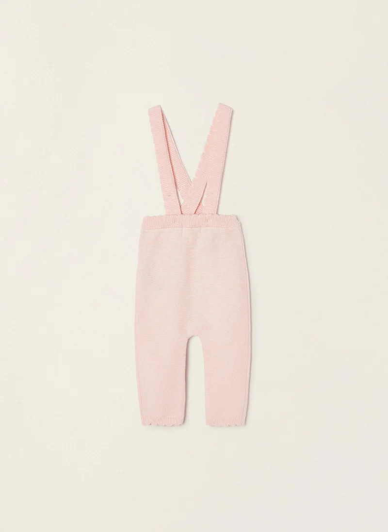 زيبي Knitted Trousers with Removable Straps for Newborn Baby Girls, Pink