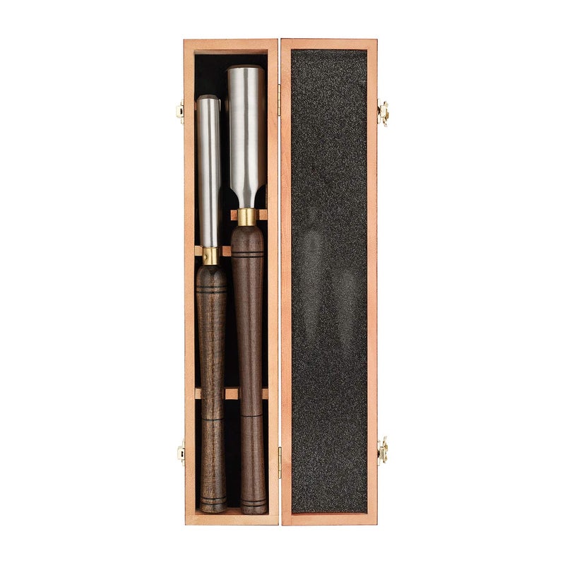 IMOTECHOM 2-Pieces HSS Roughing Gouge Lathe Chisel Set Wood Turning Tools with Wooden Box, 1-Inches and 2-Inches - Image 1