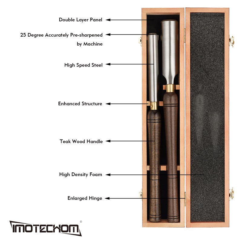 IMOTECHOM 2-Pieces HSS Roughing Gouge Lathe Chisel Set Wood Turning Tools with Wooden Box, 1-Inches and 2-Inches - Image 3