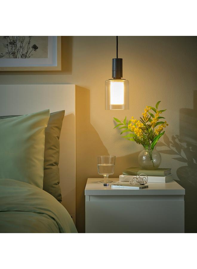 erorex Pendant Lamp With Light Bulb, Black Textile/Cylinder Striped - Image 2