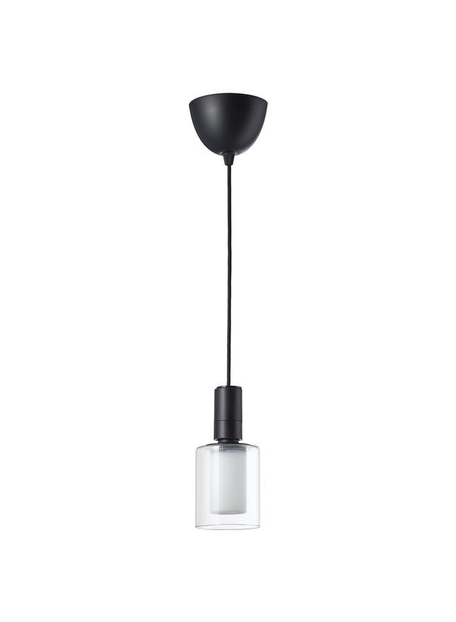 erorex Pendant Lamp With Light Bulb, Black Textile/Cylinder Striped - Image 1