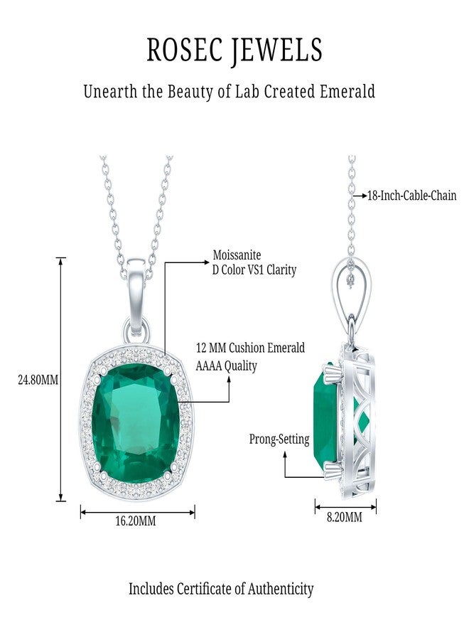 Rosec Jewels 9 Carat Lab Grown Emerald Vintage Necklace With Silver Chain, Aaaa Quality, 925 Sterling Silver, With Chain - Image 5