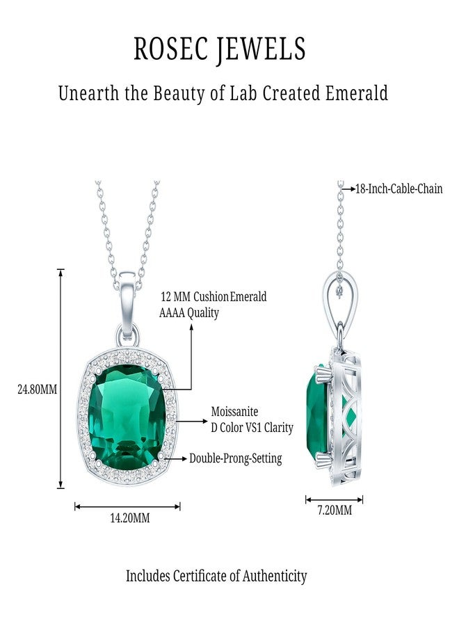 Rosec Jewels 9 Carat Lab Grown Emerald Vintage Necklace With Silver Chain, Aaaa Quality, 925 Sterling Silver, With Chain - Image 2