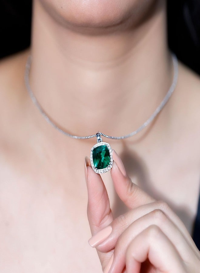 Rosec Jewels 9 Carat Lab Grown Emerald Vintage Necklace With Silver Chain, Aaaa Quality, 925 Sterling Silver, With Chain - Image 4