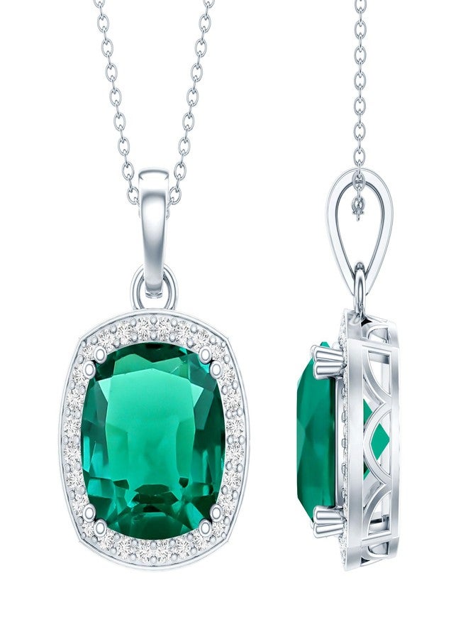 Rosec Jewels 9 Carat Lab Grown Emerald Vintage Necklace With Silver Chain, Aaaa Quality, 925 Sterling Silver, With Chain - Image 1