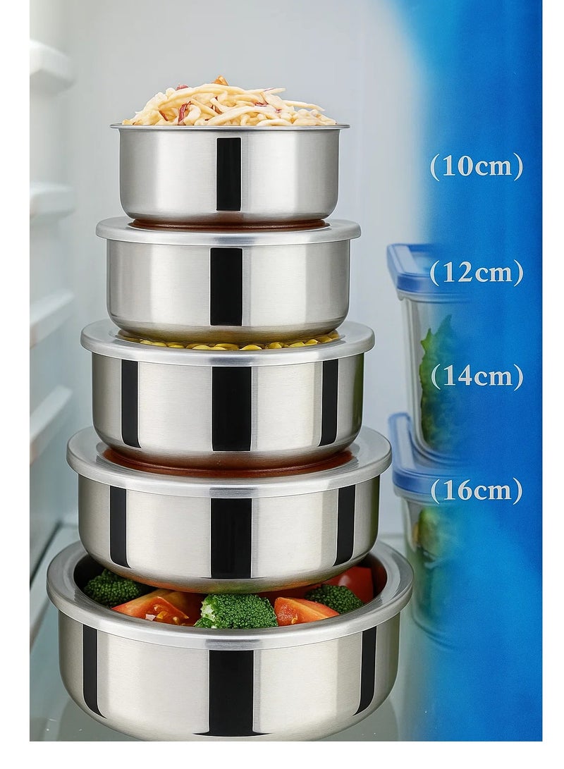 (ري) فريش طقم علب ستانلس ستيل  اصلي ، 5 قطع , ضد الصدا ، حفظ طعام امن ، غطاء محكم الغلق ، 10سم ، 12 سم ،14سم ,16سم ، 18 سم . - Image 3