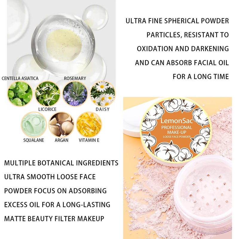 LemonSac 2PCS Loose Face Powder, Oil Control Minimizes Pores and Fine Lines, Loose Baking Face Setting Powder Makeup, Oil Control Soft Focus Effect Make Up, Matte Ultra Flawless Finish,8g (02# Pink Complexion) - Image 5
