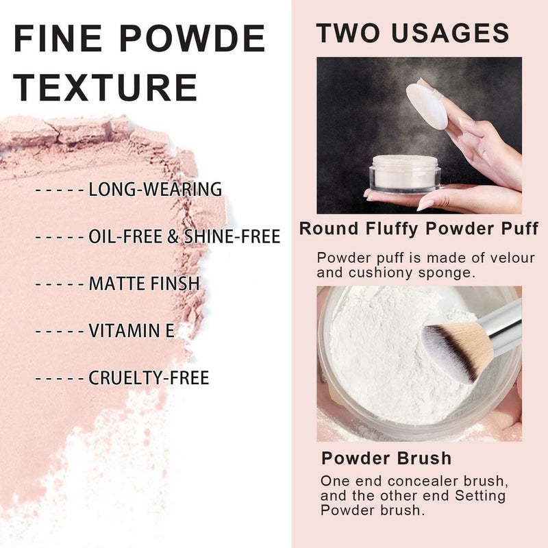 LemonSac 2PCS Loose Face Powder, Oil Control Minimizes Pores and Fine Lines, Loose Baking Face Setting Powder Makeup, Oil Control Soft Focus Effect Make Up, Matte Ultra Flawless Finish,8g (02# Pink Complexion) - Image 3