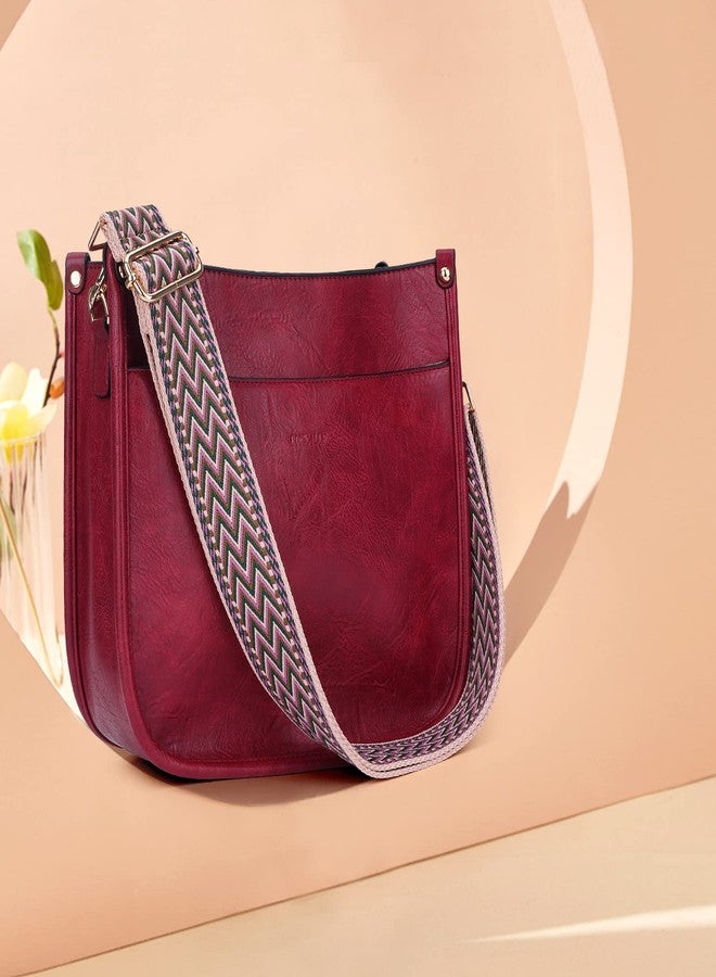 HKCLUF Crossbody Bags for Women Designer Leather Hobo Handbags With 2 Adjustable Leopard Guitar Strap Shoulder Bucket Bags, A15-red, Durable - Image 2