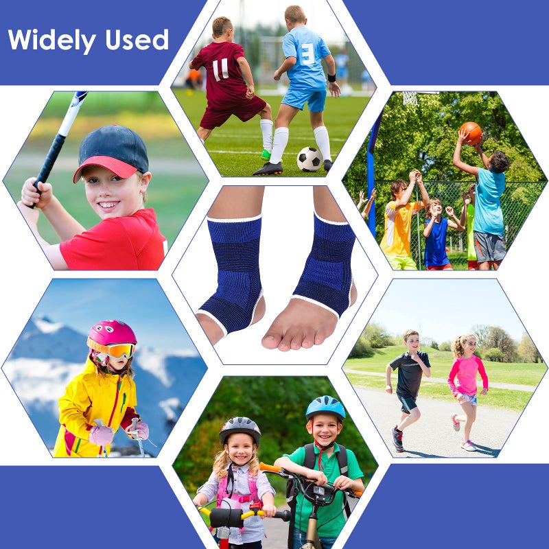 Haysandy 4 Pieces/ 2 Pair Kids Ankle Support Brace Elastic Kids Compression Socks Knitted Ankle Sleeve for Jogging Running Fitness(Dark Blue,10-15 Years) - Image 3