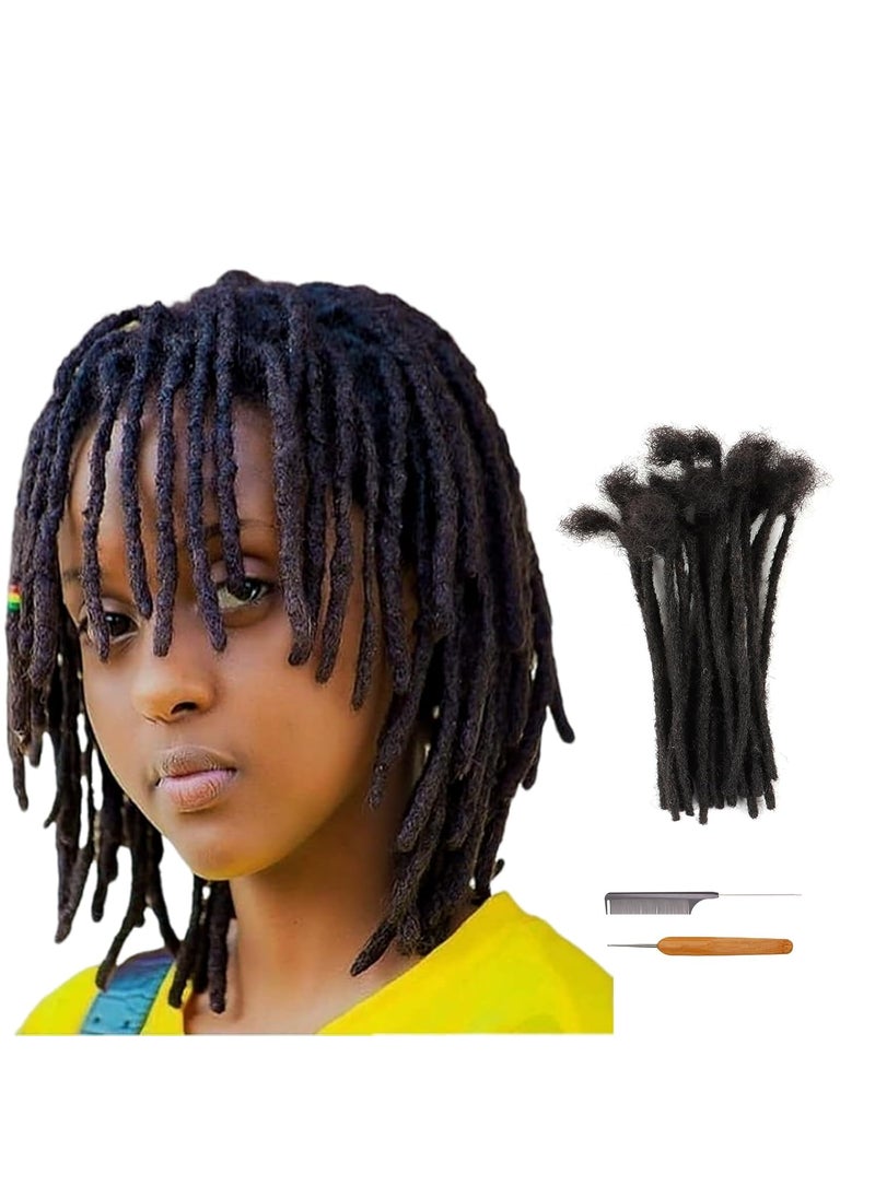 Coriario - 04 cm Permanent Loc Extensions Human Hair 6 inch 30 Strands Real Human Hair Dreadlock Extensions Natural Black Dreads Extensions for Men Women Kids - Image 1