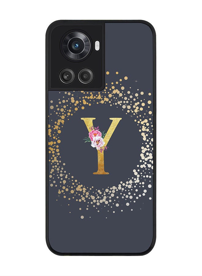 Stylizedd Rugged Black edge case for OnePlus 10R 5G/OnePlus Ace 5G Slim fit Soft Case Flexible Rubber Edges Anti Drop TPU Gel Thin Cover - Custom Monogram Initial Letter Floral Pattern Alphabet - Y (Grey ) - Image 1