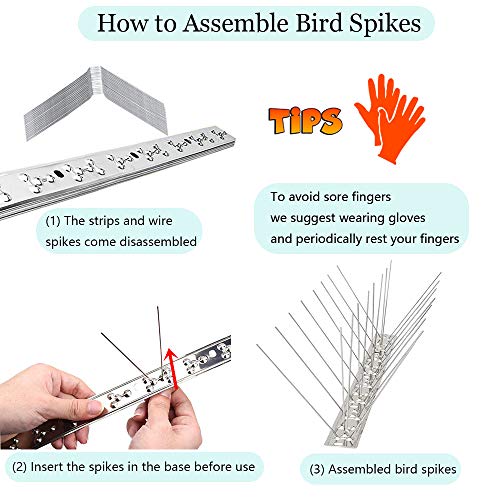 PANGCH Bird Spikes,Stainless Steel Bird Spikes Metal Bird Spikes Fence Spikes Easy to Install - 10 Strips 10.82 Feet Coverage - Image 3