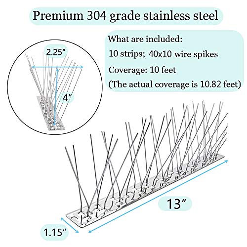 PANGCH Bird Spikes,Stainless Steel Bird Spikes Metal Bird Spikes Fence Spikes Easy to Install - 10 Strips 10.82 Feet Coverage - Image 4