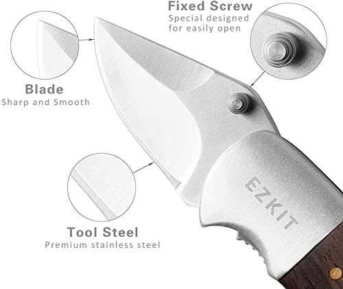 EZKIT Pocket Knife, Small Folding Wood Handle 2in Blade Stainless Steel Everyday Carry Knife - Image 2