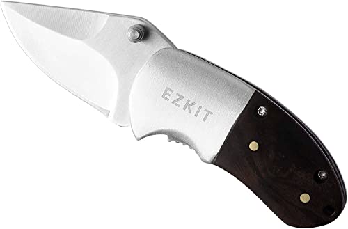 EZKIT Pocket Knife, Small Folding Wood Handle 2in Blade Stainless Steel Everyday Carry Knife - Image 1