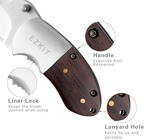 EZKIT Pocket Knife, Small Folding Wood Handle 2in Blade Stainless Steel Everyday Carry Knife - Image 3