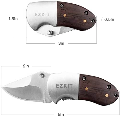EZKIT Pocket Knife, Small Folding Wood Handle 2in Blade Stainless Steel Everyday Carry Knife - Image 4