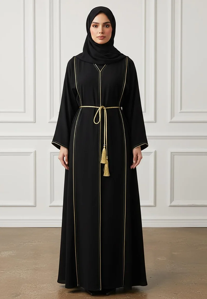 Nukhbaa The Gold-Trimmed Sovereign Abaya-892