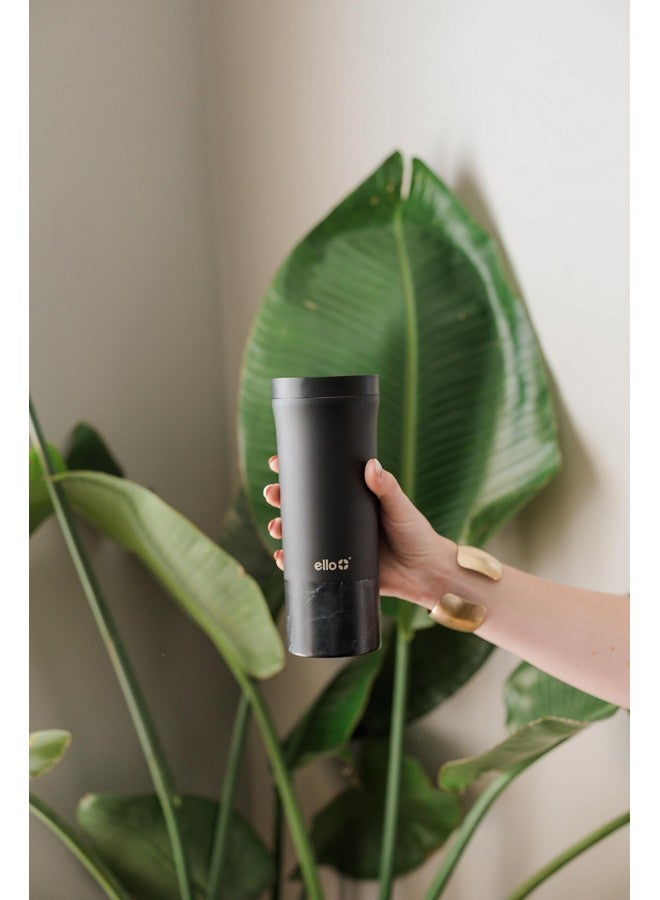 إلو كوب سفر من الفولاذ المقاوم للصدأ معزول بالفراغ من Ello Miri، سعة 16 أونصة، بغطاء منزلق مانع للتسرب، يحافظ على سخونة الماء لمدة 5 ساعات، مثالي للقهوة أو الشاي، خالٍ من مادة BPA، يناسب معظم حاملات الأكواب، هدية للعطلات، لون أسود - Image 3