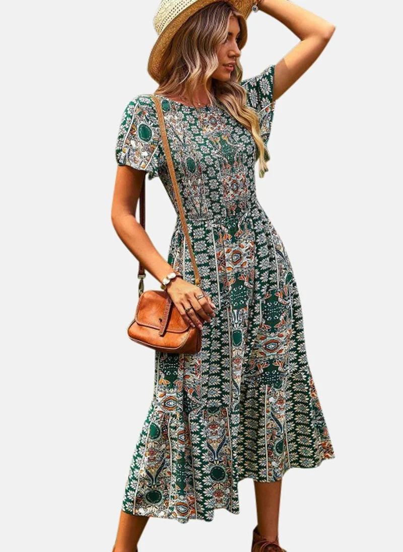 YUNIQEE Green Tiered Midi Dress
