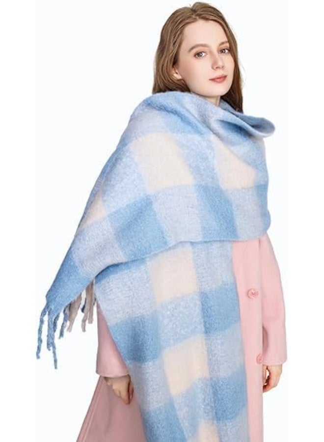 النساء الكشمير كبيرة ملونة التحقق من الوشال، الشتاء دافئ لف الوشال - Image 5