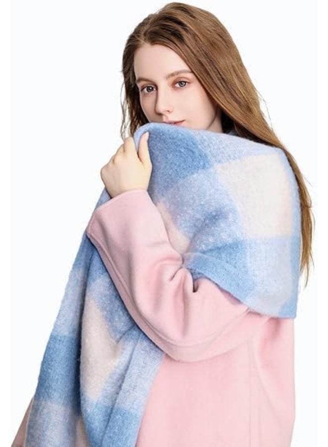 النساء الكشمير كبيرة ملونة التحقق من الوشال، الشتاء دافئ لف الوشال - Image 4