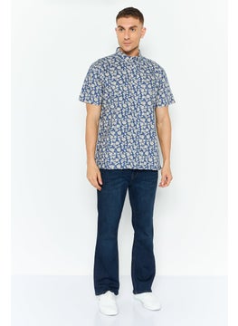 CROSSHATCH Men Regular Fit Floral Print Short Sleeve Casual Shirts, Blue Combo  - Image 3