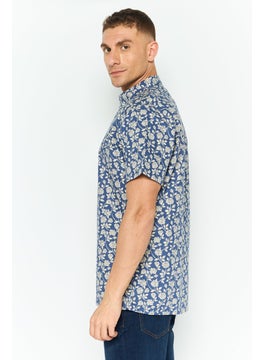 CROSSHATCH Men Regular Fit Floral Print Short Sleeve Casual Shirts, Blue Combo  - Image 2